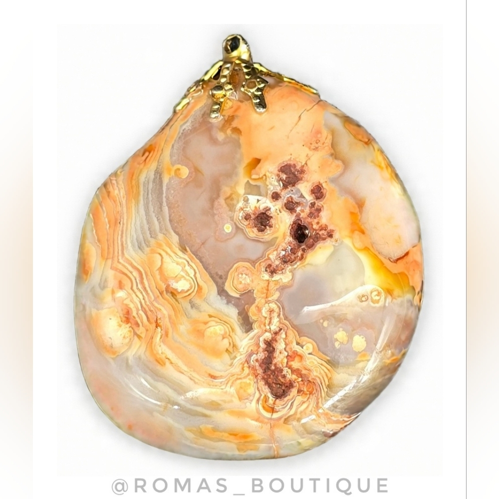 Large Orange and Cream Carnelian Agate Pendant
